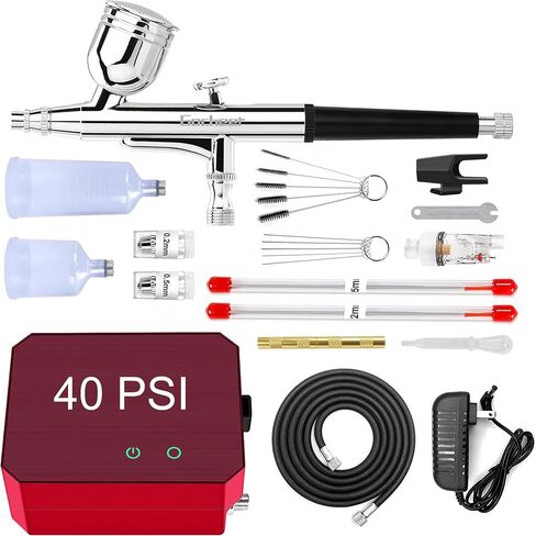 Gocheer Upgraded 40PSI Airbrush Kit, Dual-Action Multi-Function Airbrush Set with Compressor for Painting Portable Air Brush Set for Cake Decoration Makeup Art Craft Nail Design Model Tattoo in Saudi Arabia