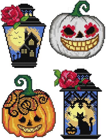 Counted Cross-Stitch Kit on Plastic Canvas with Halloween Patterns. 3 Allhallows Eve Ornaments Different Dimensions 111CS. Superb for Craft & Embroidery Amateurs in Kuwait