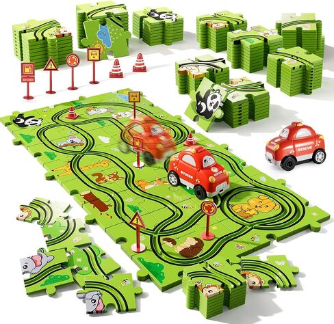 Bennol Toddler Toys Gifts for 2 3 4 5 Year Old Boys, 56 PCS Jigsaw Puzzle Race Track Car Set Toys for Kids Boys Toddlers 1-3 2-4 3-5 4-6, Puzzle Tracks Car Toys Gifts for 2 3 4 5 Year Old Boys Kids in Kuwait