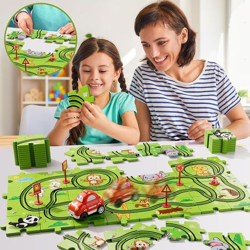 Bennol Toddler Toys Gifts for 2 3 4 5 Year Old Boys, 56 PCS Jigsaw Puzzle Race Track Car Set Toys for Kids Boys Toddlers 1-3 2-4 3-5 4-6, Puzzle Tracks Car Toys Gifts for 2 3 4 5 Year Old Boys Kids in Kuwait