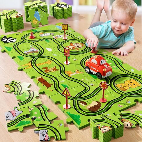 Bennol Toddler Toys Gifts for 2 3 4 5 Year Old Boys, 56 PCS Jigsaw Puzzle Race Track Car Set Toys for Kids Boys Toddlers 1-3 2-4 3-5 4-6, Puzzle Tracks Car Toys Gifts for 2 3 4 5 Year Old Boys Kids in Kuwait