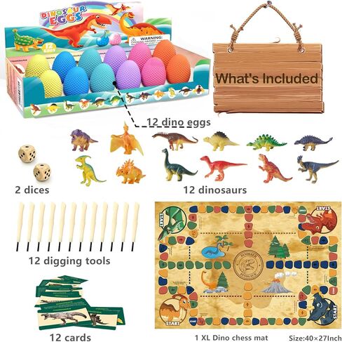بيض الديناصورات حفر عدة اللعب - 12 دينو الحفريات البيض عدة ث لعب حصيرة للأطفال عيد الفصح حزب صالح سلة الحشو لعبة عيد الميلاد هدية عيد ميلاد للبنين الفتيات سن 3 4 5 6 7 8 9 10 + سنوات من العمر in Kuwait