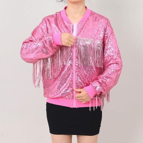 CHENBAO سترة مطرزة بالترتر للنساء سباركلي بومبر اسكواش عصري لامع معطف السيدات بريق حفلة عيد ميلاد عطلة الملابس in Kuwait