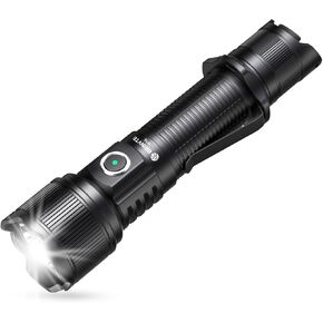 Brinyte PT16A 3000 Lumen Tactical Flashlight High Lumens with Strobe Memory Function, USB-C Rechargeable Dual Tail Switch with Holster Flashlight Ring for Emergency Camping Searching Hunting