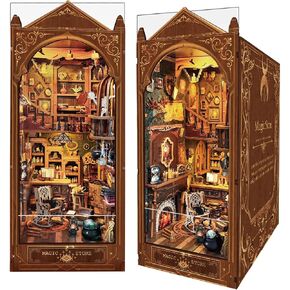 Book Nook Kit, Magic Store Dollhouse 3D Puzzle Booknook Bookshelf Insert Decor Alley DIY Miniature House Kit with Led Light Crafts for Adults and Teens to Build-Creativity Gift