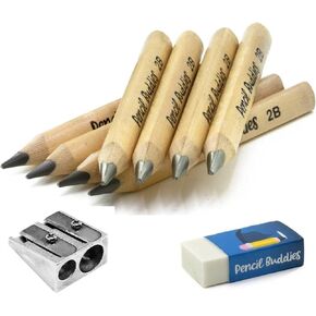 Short Jumbo Kids Pencils for Preschoolers, Kindergarten, Toddlers & Beginners - 12 Fat Pencils and 1 Sharpener & Eraser, HB Pencils, Triangle Grip, Big Pencils (Multicolor)
