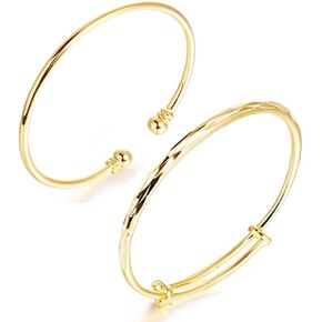 18k Yellow Gold Classical Adjustable Cuff Bangle Bracelet for Women
