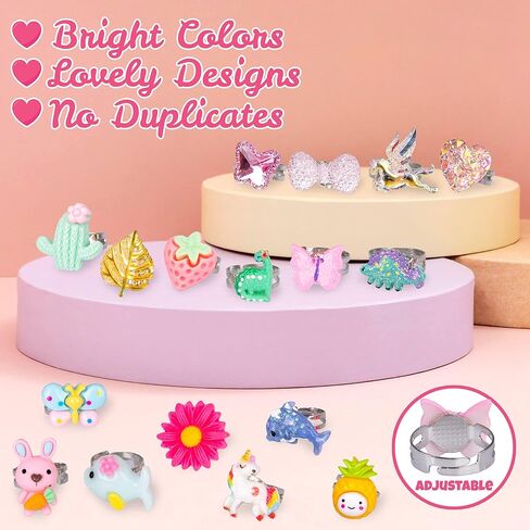 ArtCreativity Little Girls Ring Set - Set of 36 Rings for Girls - Multi-Colored Kids’ Rings in Heart Window Box - Little Girls Jewelry for Dress Up and Accessorizing - Adjustable Rings for Ages 4-10 in Saudi Arabia