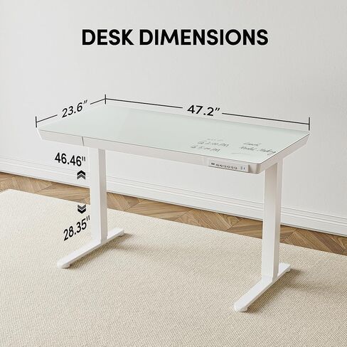 BANTI Electric Standing Desk with Drawers, 48 inch Whole-Piece Glass Desktop, Height Adjustable Stand up Sit Stand Home Office Ergonomic Workstation, Black Tabletop in Kuwait