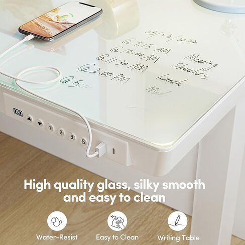 BANTI Electric Standing Desk with Drawers, 48 inch Whole-Piece Glass Desktop, Height Adjustable Stand up Sit Stand Home Office Ergonomic Workstation, Black Tabletop in Kuwait