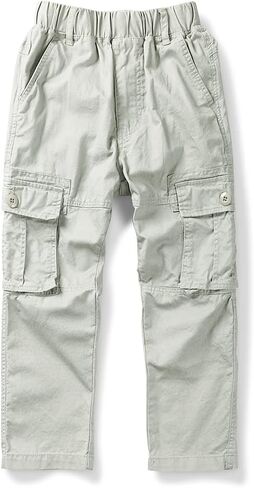 Boys' Pull on Cargo Pants Elastic Waist Casual Cotton Uniform Multi-Pockets Trousers Black Tag 150CM-10-11 Years in Saudi Arabia