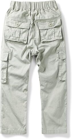 Boys' Pull on Cargo Pants Elastic Waist Casual Cotton Uniform Multi-Pockets Trousers Black Tag 150CM-10-11 Years in Saudi Arabia