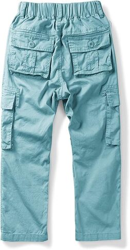 Boys' Pull on Cargo Pants Elastic Waist Casual Cotton Uniform Multi-Pockets Trousers Black Tag 150CM-10-11 Years in Saudi Arabia
