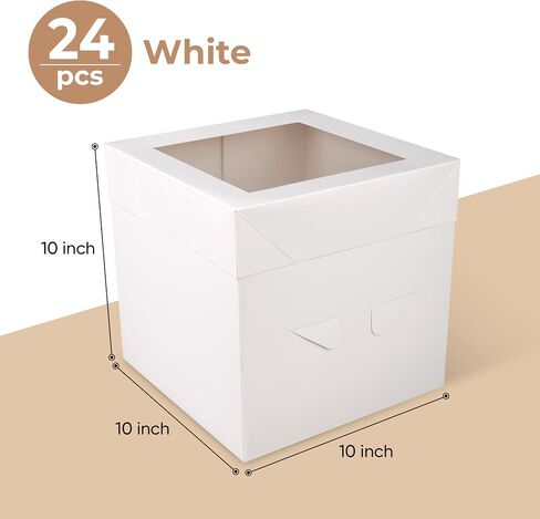 Cakebon Cake Boxes 10x10x10 inch 12-pack - Cake Boxes 10 Inch for Birthdays, Weddings and Christmas Parties - Cake Boxes with Window in Saudi Arabia