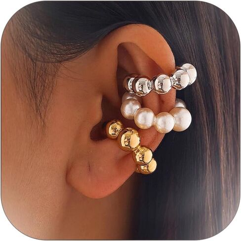 ALRNBY 2Pairs Chunky Ear Cuff Earrings for Women Gold Silver Hoop Ear Cuff Earrings Men Gift in Saudi Arabia