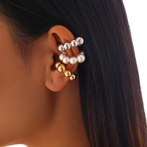 ALRNBY 2Pairs Chunky Ear Cuff Earrings for Women Gold Silver Hoop Ear Cuff Earrings Men Gift in Saudi Arabia