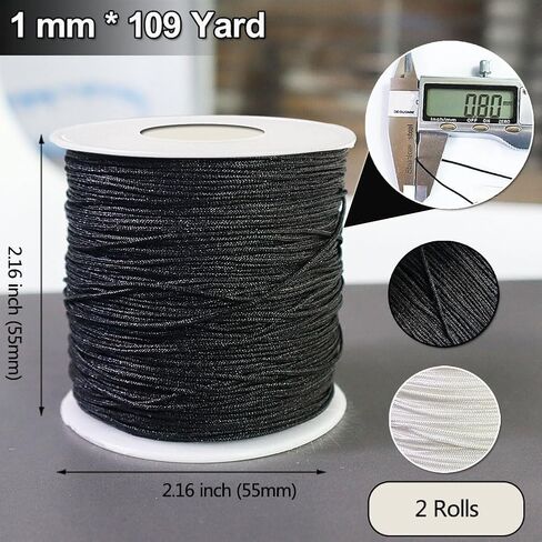 Ewparts سلسلة سوار لصنع السوار أسود + أبيض 2 لفة 1 مم 218 ياردة سلك نايلون أسود لحرف سوار الصداقة المكسيكية، الديكور، القلائد، مكرامية، صناعة المجوهرات 1 مم سلك خشخشة من الساتان in Kuwait