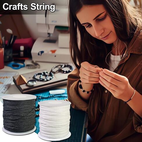 Ewparts سلسلة سوار لصنع السوار أسود + أبيض 2 لفة 1 مم 218 ياردة سلك نايلون أسود لحرف سوار الصداقة المكسيكية، الديكور، القلائد، مكرامية، صناعة المجوهرات 1 مم سلك خشخشة من الساتان in Kuwait