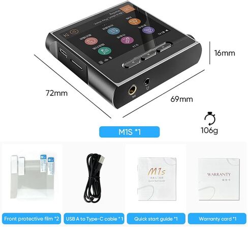 مشغل MP3 HiFi من SHANLING M1s، مشغل صوت رقمي ES903802M، مشغل MP3 بلوتوث محمول بدون فقدان مع شاشة لمس كاملة لعشاق الصوت (أسود) in Kuwait