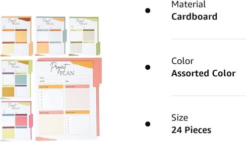 مجلدات ملفات المشروع 24 حزمة - مجلدات ملفات لطيفة ملونة، أدوات إدارة المشروع، مجلد المهام - مجلد مشروع ذو 6 ألوان قابل للعكس، منظم إدارة المشروع، مجلدات المكتب - 11.5 × 8.9 بوصة in Kuwait