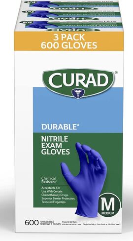 CURAD Nitrile Exam Gloves, Durable, Powder Free, Chemical Resistant, Large, 600 Count, Color May Vary in Saudi Arabia