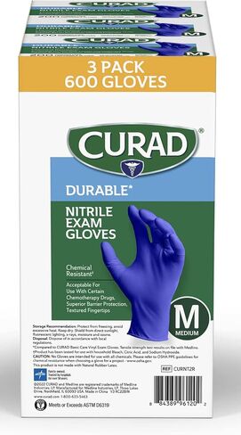 CURAD Nitrile Exam Gloves, Durable, Powder Free, Chemical Resistant, Large, 600 Count, Color May Vary in Saudi Arabia