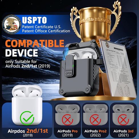 متوافق مع غطاء حافظة AirPods Pro الجيل الثاني/الأول، مع مجموعة منظف، مفتاح كبس تلقائي آمن لعلبة شحن iPod Pro (كابل USB-C/Lightning) (2023/2022/2019) - أسود in Kuwait