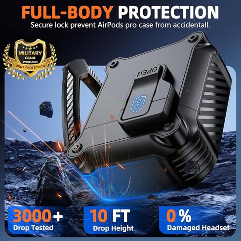 متوافق مع غطاء حافظة AirPods Pro الجيل الثاني/الأول، مع مجموعة منظف، مفتاح كبس تلقائي آمن لعلبة شحن iPod Pro (كابل USB-C/Lightning) (2023/2022/2019) - أسود in Kuwait