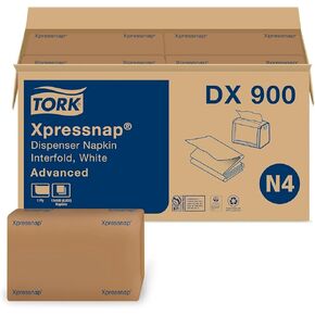 Tork Xpressnap® White Dispenser Napkin N4, Advanced, Interfold 1-ply, 13" x 8.5", 12 x 500 napkins, DX900