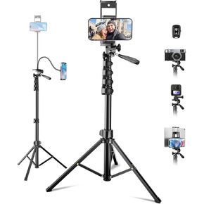 MACTREM Phone Tripod with Selfie Stick, 70" Horizontal Tripod for iPhone iPad, Camera Tripod Stand with Wireless Remote and Carry Bag for Video Recording/Selfies/Live Stream/Vlogging