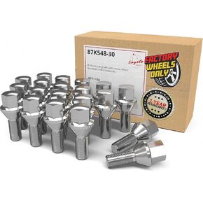 Wheel Accessories Parts Set of 20 Chrome 14x1.5 Lug Bolt Kit Cone Seat Acorn 17mm Hex, 28mm Shank Length, M14x1.50 Thread Cone Lug Bolts for Aftermarket Wheels (20, Chrome, 14 1.5)