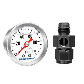 MEASUREMAN 1-1/2" Black Dial Size, Liquid Filled Fuel Pressure Gauge, 0-100Psi