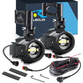 LEDUR D3 Motorcycle Driving LED flood beam Lights Auxiliary Lights White with switch R1200GS Fog Lights Signa Compatible with Je-ep Motorcycle Truck SUV ATV 60W 8000lm F800GS K1600 Fits