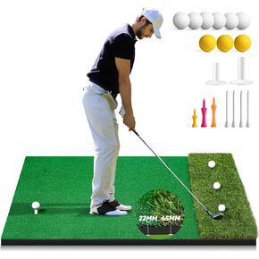 Abosi Thicken Golf Mat, 5x4ft Artificial Golf Hitting Mat with 1 Brush 10 Golf Balls 7 Golf Tee 2 Rubber Tee 20MM Golf Turf Practice Matt for Backyard Indoor Outdoor Training
