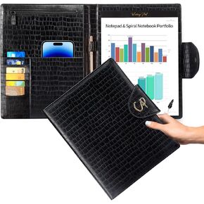 Portfolio Folder Padfolio with Writing-Notepad - Stylish Crocodile Leather Portfolio with Tablet Sleeve, Phone Pocket & Business Card Holder, Conference File Folder Organizer Padfolio for Women/Men