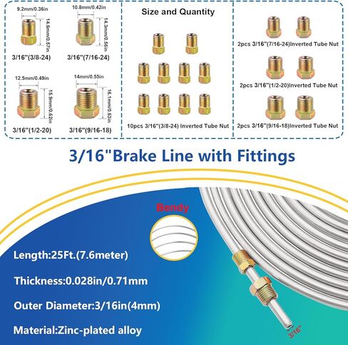 smseace 1/4" Brake Line Flaring Tools kit Including Tubing Bender，Flaring Tool ，25Ft. 1/4" Brake Tubing, Fittings(16pcs Fittings,2pcs Union+4pcs Nut) and Cutter Brake Repair Brake Flaring Tools in Kuwait