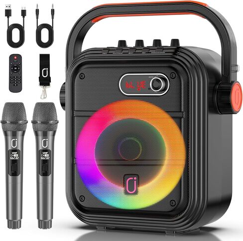 آلة كاريوكي JYX 66PRO مع 2 ميكروفونات لاسلكية، نظام PA Light RGB مع ثلاثة أضعاف/باس، مكبر صوت بلوتوث يدعم البث المباشر/المراقبة/المؤثرات الصوتية، مناسب للبالغين/الأطفال in Kuwait