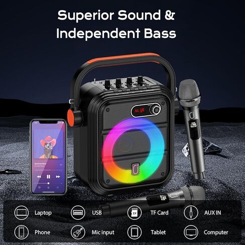 آلة كاريوكي JYX 66PRO مع 2 ميكروفونات لاسلكية، نظام PA Light RGB مع ثلاثة أضعاف/باس، مكبر صوت بلوتوث يدعم البث المباشر/المراقبة/المؤثرات الصوتية، مناسب للبالغين/الأطفال in Kuwait