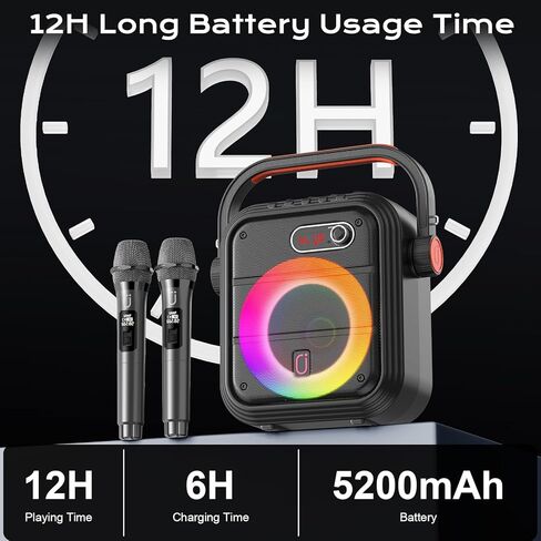 آلة كاريوكي JYX 66PRO مع 2 ميكروفونات لاسلكية، نظام PA Light RGB مع ثلاثة أضعاف/باس، مكبر صوت بلوتوث يدعم البث المباشر/المراقبة/المؤثرات الصوتية، مناسب للبالغين/الأطفال in Kuwait