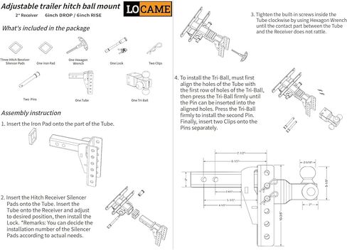 وصلة ربط مقطورة قابلة للتعديل من LOCAME مع خطاف، كرة ثلاثية (1-7/8 بوصة، 2 بوصة، 2-5/16 بوصة)، تناسب جهاز استقبال 2 بوصة، وصلة قطرة/ارتفاع 9 بوصة، وصلة قطر 15000 رطل GTW-Tow لـ شاحنة ثقيلة، حامل كروي صلب in Kuwait