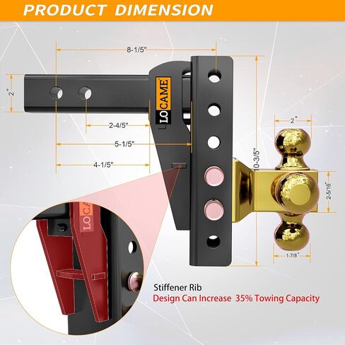 وصلة ربط مقطورة قابلة للتعديل من LOCAME مع خطاف، كرة ثلاثية (1-7/8 بوصة، 2 بوصة، 2-5/16 بوصة)، تناسب جهاز استقبال 2 بوصة، وصلة قطرة/ارتفاع 9 بوصة، وصلة قطر 15000 رطل GTW-Tow لـ شاحنة ثقيلة، حامل كروي صلب in Kuwait