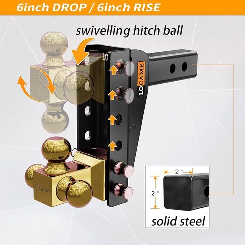 وصلة ربط مقطورة قابلة للتعديل من LOCAME مع خطاف، كرة ثلاثية (1-7/8 بوصة، 2 بوصة، 2-5/16 بوصة)، تناسب جهاز استقبال 2 بوصة، وصلة قطرة/ارتفاع 9 بوصة، وصلة قطر 15000 رطل GTW-Tow لـ شاحنة ثقيلة، حامل كروي صلب in Kuwait