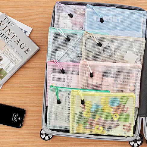 JARLINK 16pcs Mesh Zipper Pouch for Organizing, A3 Size Waterproof Zipper Storage Bags, 8 Colors Plastic File Pouch, Multipurpose for Travel, School, Board Game, Puzzles, Office, and Home Organize in Saudi Arabia