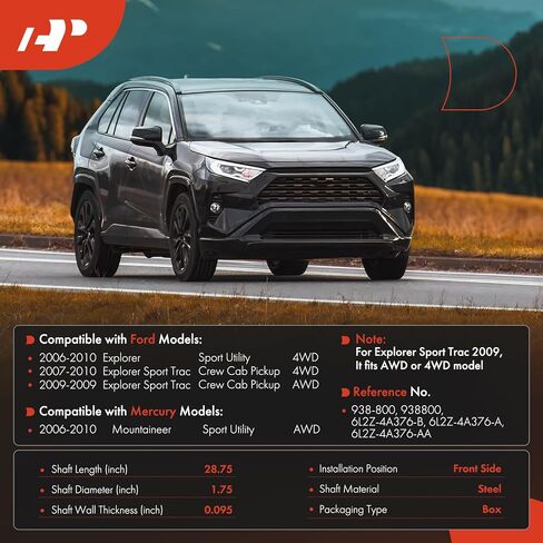 مجموعة عمود الدفع الخلفي الكامل A-Premium [4WD] متوافقة مع Ford Explorer Sport Trac 2007 2008 2009 2010، Crew Cab Pickup، استبدال # 7A2Z-4R602-D، 7A2Z-4R602-G in Kuwait