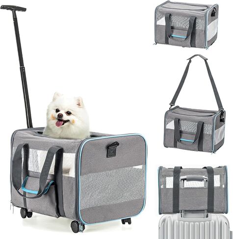 UNICITII Pet Carrier for Small Dog Cat, Airline Approved Dog Carrier with Wheels Soft Sided Dog Rolling Crate Cat Travel Bag up to 20 Lbs Pet Strollers for Small Pets in Saudi Arabia
