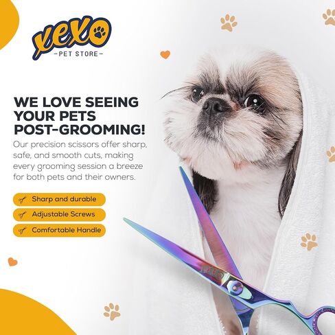 مقص العناية بالكلاب المنحني XEXO - مقص احترافي للعناية بالكلاب - قبضة مريحة ومسمار من الفولاذ المقاوم للصدأ عالي الجودة - مقصات منحنية من الفولاذ المقاوم للصدأ مقاس 7.5 بوصة in Saudi Arabia