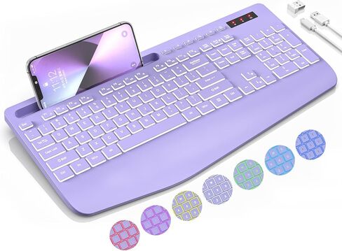 Trueque Wireless Keyboard with 7 Colored Backlits, Wrist Rest, Phone Holder, Rechargeable Ergonomic Keyboard with Silent Light Up Keys, Cordless Computer Keyboard for Windows, Mac, Laptop in Saudi Arabia