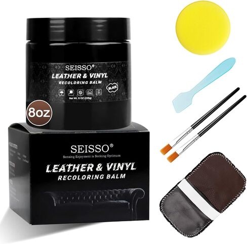 SEISSO Black Leather Recoloring Balm, Leather Color Restorer with Mink Oil Conditioner for Vinyl Furniture, Scratch Remover Leather Polish for Couch, Sofa, Leather Upholstery, Car Seats, Boots, Purse in Saudi Arabia
