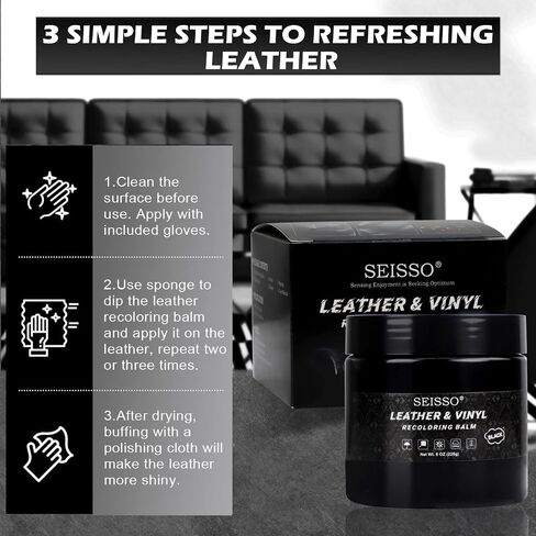 SEISSO Black Leather Recoloring Balm, Leather Color Restorer with Mink Oil Conditioner for Vinyl Furniture, Scratch Remover Leather Polish for Couch, Sofa, Leather Upholstery, Car Seats, Boots, Purse in Saudi Arabia