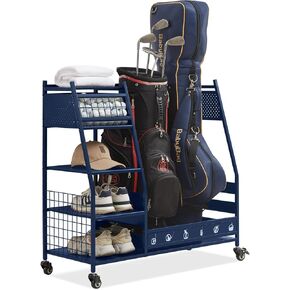 Lauren&Harold Golf Bag Organizer Garage Storage, Golf Storage Rack Stand with Lockable Wheels Fits 2 Golf Bags and Other Golfing Equipment Accessories, Golf Organizer for Garage, Club, Shed, Basement